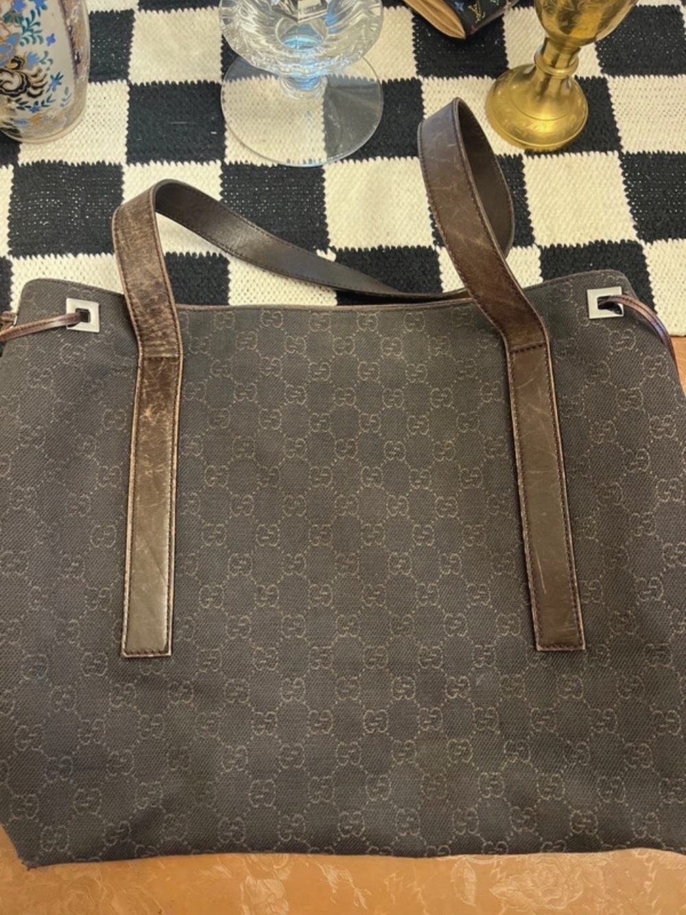 Gucci Brown Monogram Tote with Leather Straps